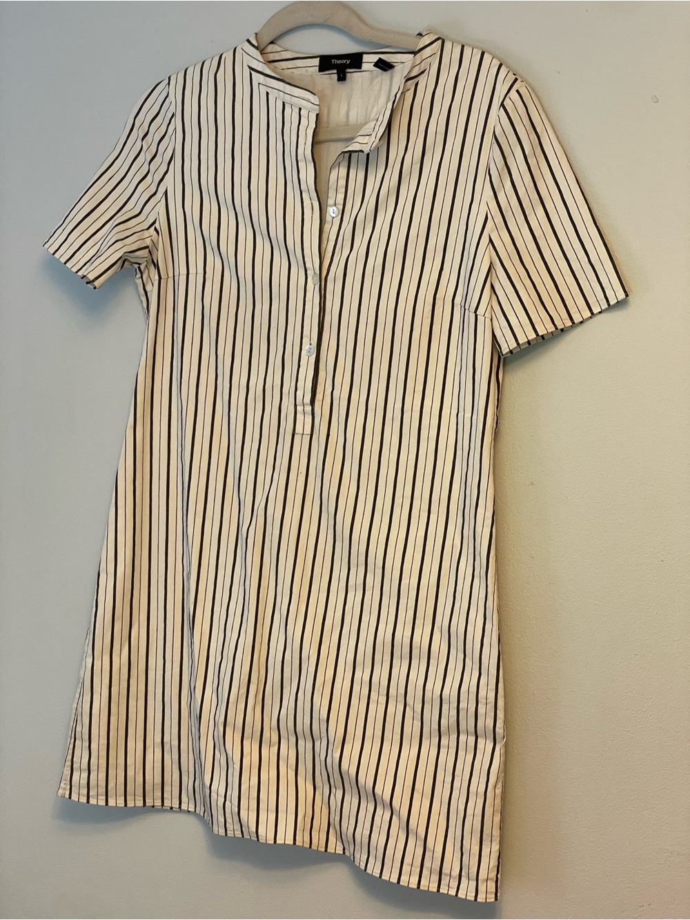 Theory White Dress with Black Vertical Stripes - lined dress -